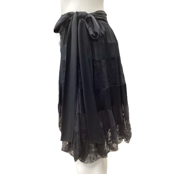 Diane Von Furstenberg Skirt Women’s SZ 8 100% Silk And Lace Attached Belt Black - Picture 3 of 6